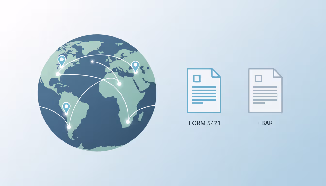 Globe illustration highlighting USA Cayman Islands Singapore Ireland and Netherlands connected by document flow lines with stylized tax form icons